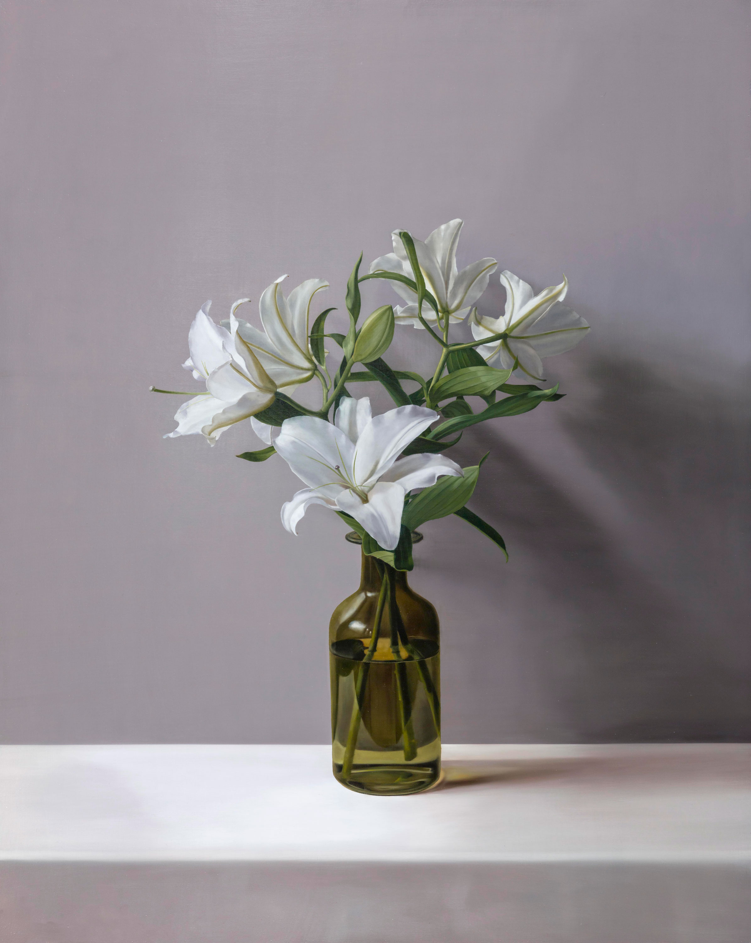 Fine Moments|美好時光作品-Lilies and Green Vase|百合花與綠瓶|,Oil on linen mounted on
								panel|油彩木板裱麻,91 x 72.5 cm|2019